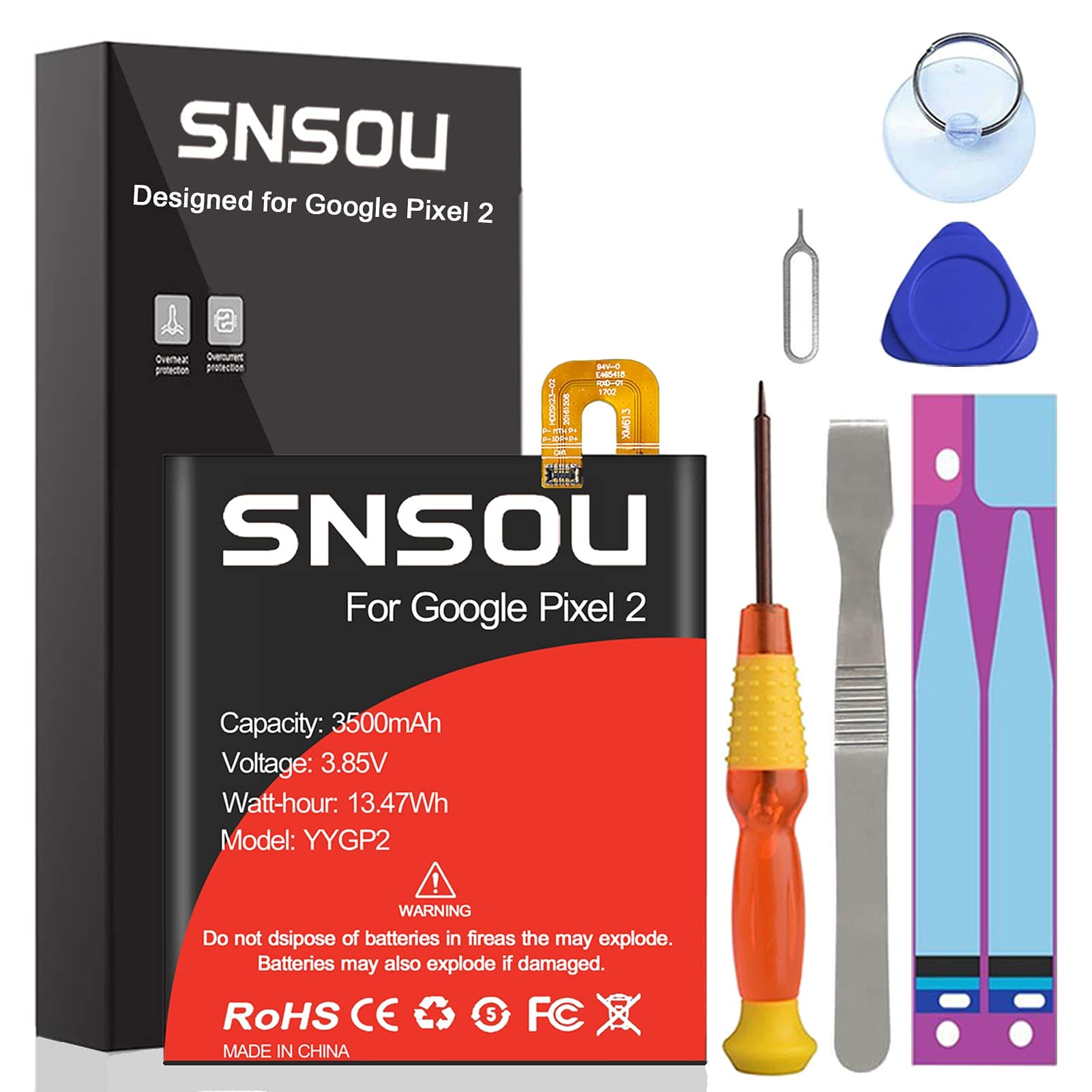- Google Pixel 2 Battery, 3500mAh Li-Polymer Replacement Battery for HTC Google Pixel 2 5" G011A-B with Repair Replacement Kit Tools