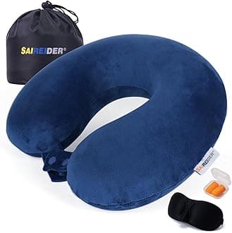 SAIREIDER Ultra Comfortable Travel Pillow with Memory Foam and Soft Cover, Plus Travel Accessories: Sleep Mask, EarPlug, and Carry Bag