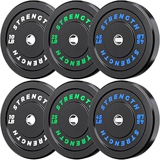 2-Inch Olympic Bumper Plates, 100% Virgin Rubber Low Bounce Barbell Weight Plates for Home Gym Strength Training, 10lb-45lb Black with Color-Coded