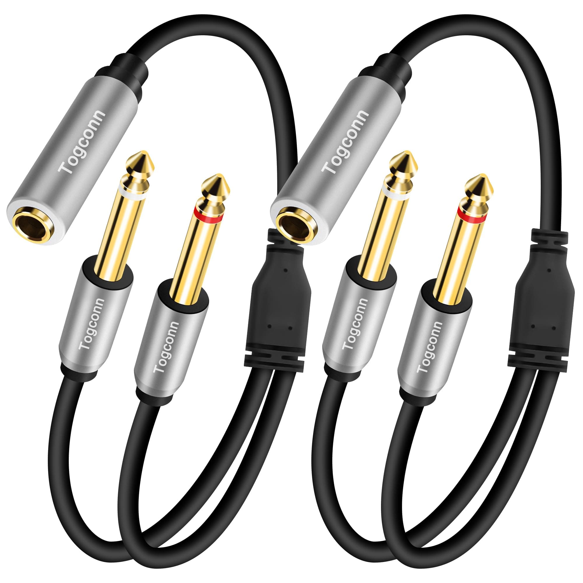 2-Pack 1/4 inch TRS Stereo Splitter Y Cable 1 Feet, 6.35mm TRS Stereo Female Plug to Dual 6.35mm Male TS Mono Jack Audio Speaker Adapter,Short 6.35mm Audio Speaker Splitter Connector Converter Cable
