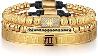 WFYOU 3PCS Stainless Steel Bracelets for Men Gold Roman Numeral Bangle Bracelet Twisted Cable Bracelet Adjustable Cuff Bracelet Mens Luxury Jewelry Bracelets Gifts