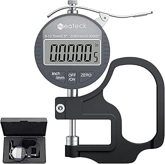 Neoteck Digital Thickness Gauge 0.5inch/12.7mm,0.00005inch/0.001mm LCD Display with Inch/MM Conversion One-Hand Quick Press Thickness Measuring Tool for Leather Paper Fabric Film etc.-Silver-Grey
