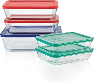 Pyrex Simply Store Food Storage Container Set with BPA-Free Lid, Rectangular Glass Storage Containers, Dishwasher, Microwave and Freezer Safe, 10 Piece
