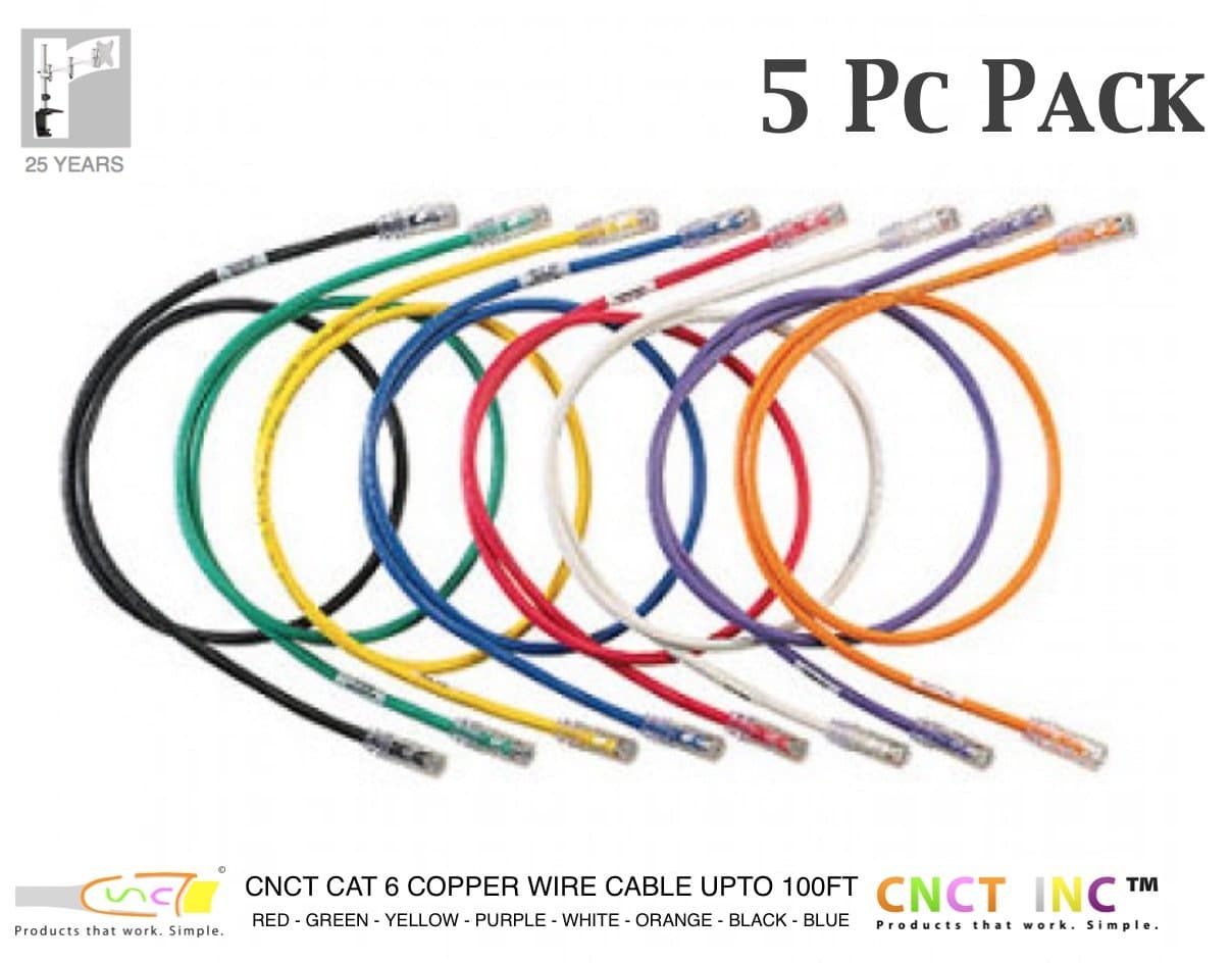 CNCT Cat 6 Network Patch Cord in copper wire - 1 Foot / 1 ft / 03m - Ethernet - LAN Patch Cable for use with network hardware (5pc, Orange)