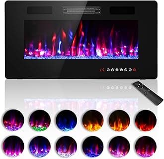 Zionheat 36 inches Electric Fireplace-Wall Fireplace for Living Room-Fireplace Freestanding/Inserts/Wall Mounted with Remote Control, Timer, Dimmer, 12 Flame Colors, 750/1500W, Ultra Thin
