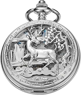 Vintage Mechanical Men's Pocket Watch, Roman Dial Clock Hand Wind Pocket Watch for Men with FOB Chain Gift