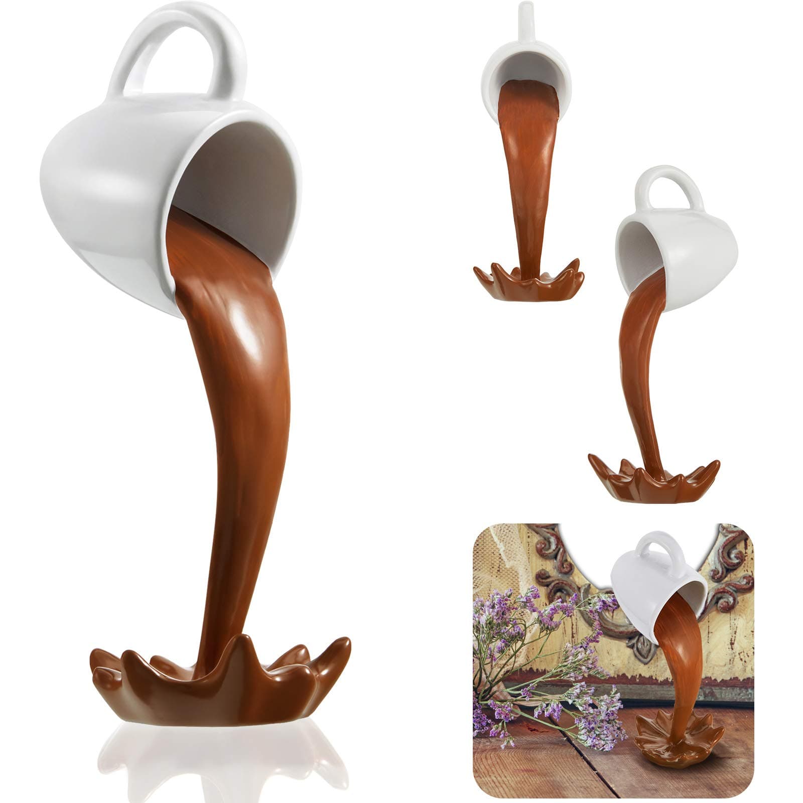 Jetec Floating Spilling Coffee Cup Magic Pouring Splash Coffee Mug Pouring Spilling Mugs Cafe Novelty Funny Cup Sculpture Art Decoration for Home Decor
