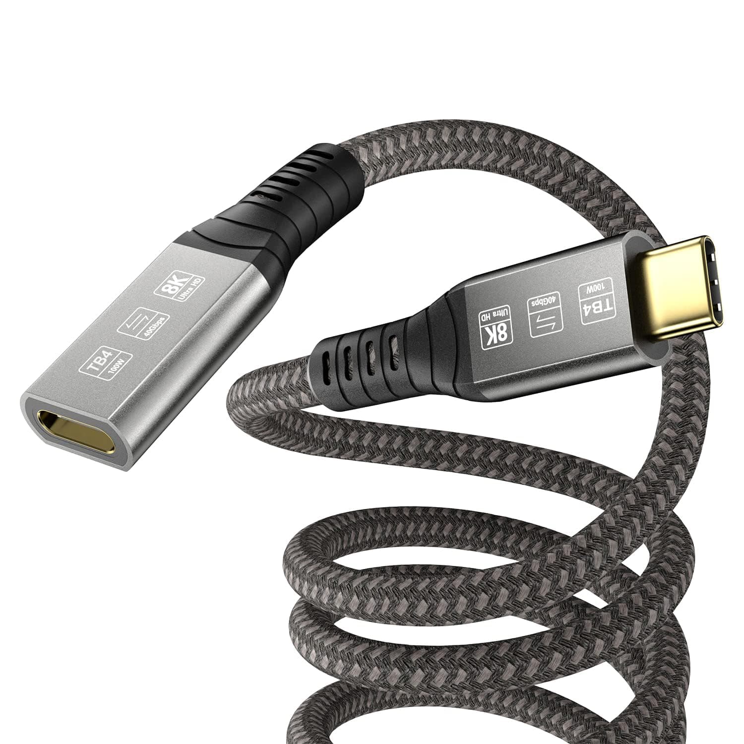 USB C Thunderbolt 4 Extension Cable, 40Gbps Transfer / 8K Display / 100W Charging Compatible with Thunderbolt 4/3, USB4/3, Type C, for Mac MacBook Pro, External SSD eGPU Extender m/f 2.6 ft