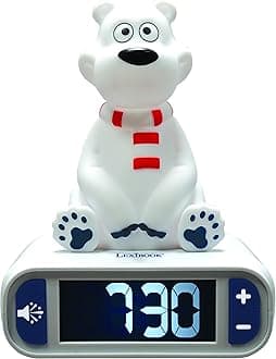 LEXiBOOK Polar Bear Digital Alarm Clock for Kids with Night Light Snooze, Childrens Clock, Luminous, White, RL800PB