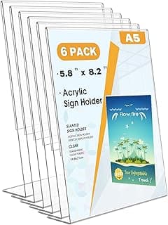 Flow fire A5 Acrylic Sign Holder, 6 Pack L-Shape Perspex A5 Menu Display Stand for Poster, Office Store Restaurant
