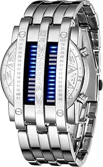 Binary Matrix Blue LED Digital Watch Mens Classic Creative Fashion Black Plated Wrist Watches
