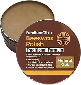 200ml Beeswax Polish For Wood With Natural Oak Coloured Wood Stain - Natural Finishing Wood Wax for All Types of Furniture & Wooden Surfaces - Colour, Protect & Enhance