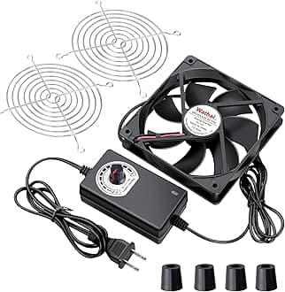 Wathai 120mm x 25mm AC Powered Computer Fan with AC Plug 110V 120V 220V 240V Variable Speed Controller 3V to 12V, for Biltong Box Greenhouse Receiver Amplifier Xbox DVR PlayStation Component Cooling