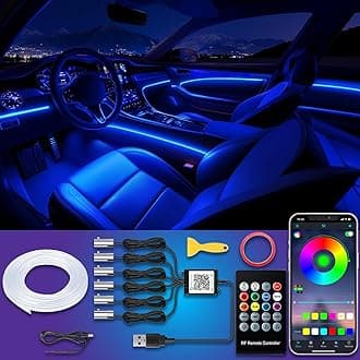 Jushope USB Interior Car LED Strip Lights with Wireless APP and Remote Control, RGB 6 in 1 Ambient Lighting Kits with 315 inches Fiber Optic, 16 Million Colors Car Neon Lights, Sync to Music