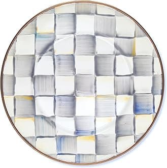 Enamel Salad and Dessert Plate, Small Plate for a Dessert or Appetizer Dish, 8 Inches, Gray-and-White Sterling Check