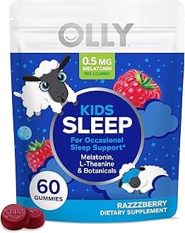 OLLY Kids Sleep Gummy, 0.5mg Melatonin, L Theanine, Chamomile, and Lemon Balm, Childrens Chewable Supplement, Occasional Sleep Support, Raspberry - 60 Count