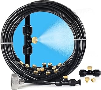 Bonviee Misters for Outside Patio, 59 FT Misting Cooling System for Patio, 59FT (18 M) Misting Line+20 Mist Nozzles+3/4" Brass Adapter, Outdoor Misters for Patio, Garden, Greenhouse