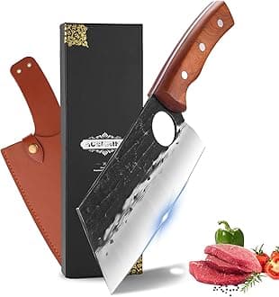 7.5" Serbian Meat Cleaver, Hand Forged Chopper, Full Tang with Sheath for Kitchen,Camping&BBQ,Gift Idea for Men and Women