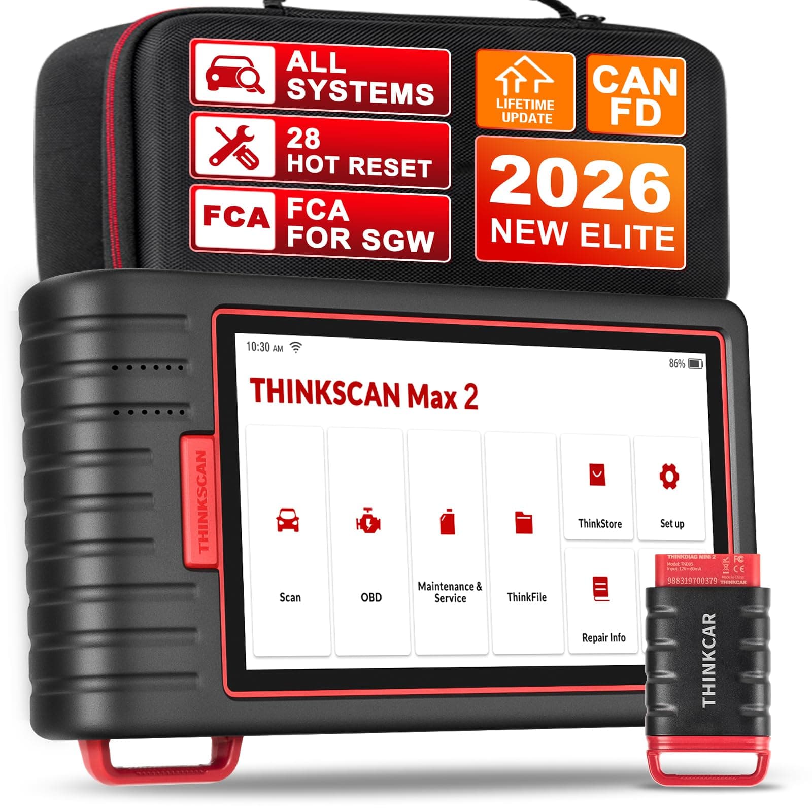 Thinkcar Car Diagnostic Tool,Thinkscan Max2 All System Automotive Scan Tool,OBD2 Scanner Bluetooth With Auto VIN,32G ROM And 28 Maintenance Services,Oil/IMMO/EPB/SAS/TPMS Reset.Lifetime Free Upgrade.