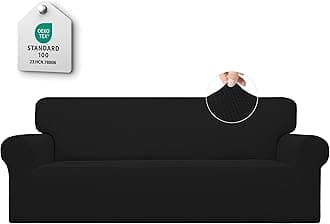 Easy-Going Stretch Sofa Slipcover 1-Piece Sofa Cover Furniture Protector Couch Soft with Elastic Bottom for Kids, Polyester Spandex Jacquard Fabric Small Checks (Sofa, Black)