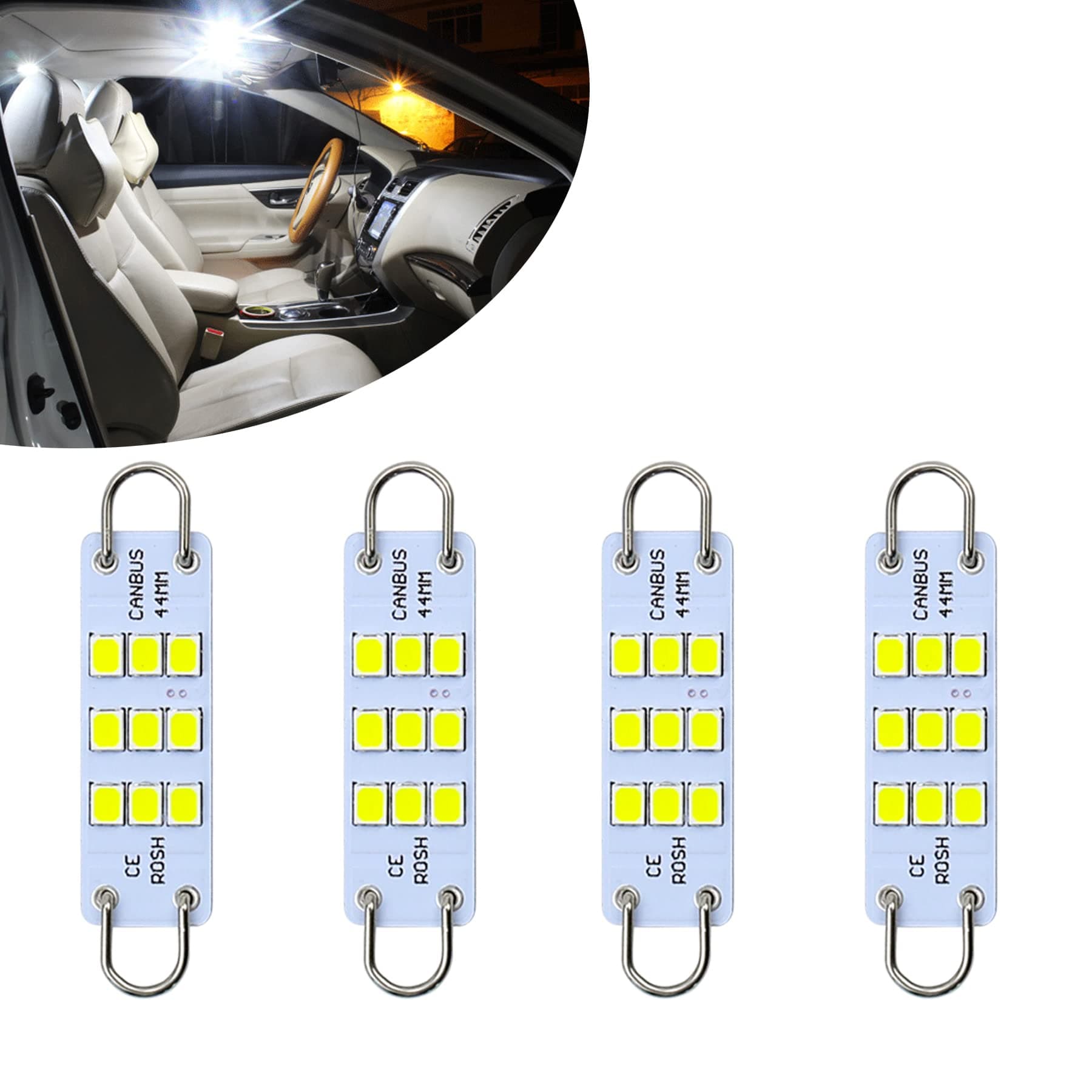 9-30V Extremely Bright 561 562 567 564 Festoon Error Free 1.73" 44mm LED Bulbs for Interior Map Dome Luggage Compartment Lights, White