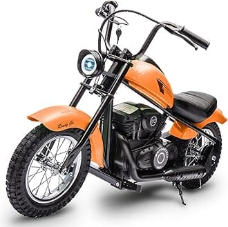 Electric Motorcycle for Kids, 24V 250W Kids Electric Dirt Bike, Two Speed Max Up to 14MPH & 60 Minutes Continuous, with Led Lights, Leather Seat, Rear Brake, Electric Motorbike for Kids/Teens, Orange
