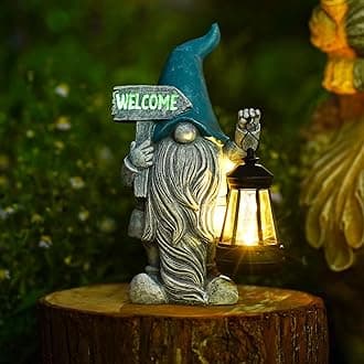 Welcome Gnome with Solar Lanten Decor for Yard Decorations - 10 Inch Gnome Statue Decor for Outdoor,Perfect Garden Gifts for Women,Mom