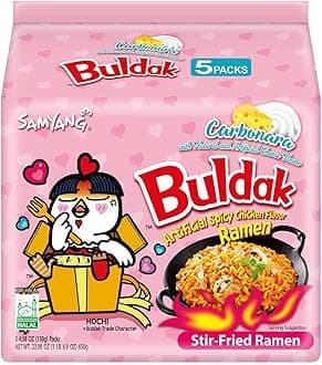 Samyang Buldak Spicy Ramen, Hot Chicken Ramen, Korean Stir-Fried Instant Noodle, Carbonara, 1 Bag with 5 Pack