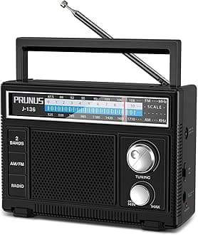 PRUNUS Portable AM FM Radio with Best Reception,D Battery Operated or Plug in Wall, Transistor Radio,Loud Speaker Support AUX in and Micphone in, Small Radios Portable AM FM J-136