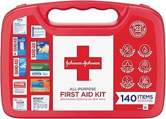 Johnson & Johnson All-Purpose Portable Compact First Aid Kit for Minor Cuts, Scrapes, Sprains & Burns, Ideal for Home, Car, Travel and Outdoor Emergencies, 140 Pieces