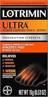 Lotrimin Ultra 1 Week Athlete's Foot Treatment, Prescription Strength Butenafine Hydrochloride 1%, Cures Most Athlete’s Foot Between Toes, Cream, 53 Ounce (15 Grams) (Packaging May Vary)