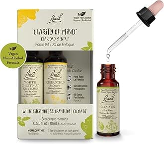 Bach Original Flower Remedies, Clarity Of Mind Trio Kit, For Focus & Mindfulness (Non-Alcohol Formula), Natural Homeopathic Flower Essence, Vegan, 3 x 10mL Droppers