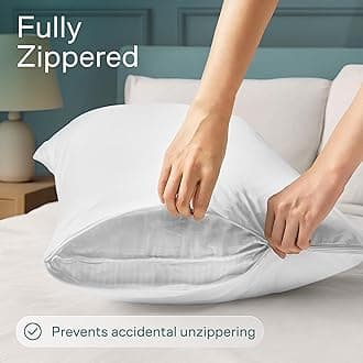 2 Pack Waterproof Pillow Protectors Queen 20x30 Inches Smooth Zipper Premium Encasement Covers Quiet Cases Set White 100% Liquid Protection