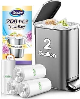 Teivio 6 Liter 200 Counts Strong Trash Bags 2 Gallon Garbage Bags, Bathroom Trash Can Bin Liners, Small Plastic Bags for Home Office Kitchen Kitchen,5-6 Liter (Clear)