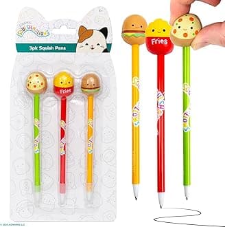 Squishmallows Original Squishy Pens, 3 Pack, Cute School Supplies, Journaling, Carl the Cheeseburger, Pep the Pizza, Floyd the French Fry