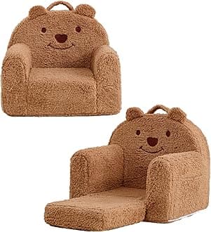 Brown Bear Toddler Chair, Sherpa Bear Kids Chair, Convertible Couch for Age 1-3, 19.7"W x 16"D x 17"H