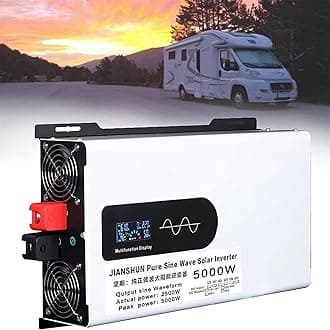 5000W 6000W 8000W 10000W 12000W Pure Sine Wave Inverter Power Inverter DC 12V 24V 48V 60V 72V to 110V 220V AC Converters Voltage Transformer Solar Inverter for RV/Outdoor/Camping(5000W,12Vto220V)