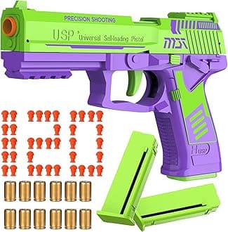 Automatic Shell Ejection Toy Gun with Soft Bullet- Automatic Reloading Rebound Toy Gun Pistols for Shooting Game Educational Toys Gifts for Kids Boys Girls (USP-Green)