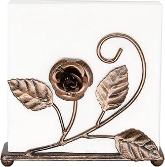 OwlGift Bronze Napkin Holder – Rose Design Metal Napkin Storage for Tables Modern Serviette Organizer – Tissue Dispenser Perfect for Outdoor Events – Decorative Clear Cocktail Napkin Kitchen Décor