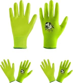 HANDLANDY 3 Pairs Kids Gardening Gloves for Age 2-13, Rubber Coated Toddler Garden Gloves for Childrens Little Girls Boys Youth (Green, Size 3, Age 4-5)