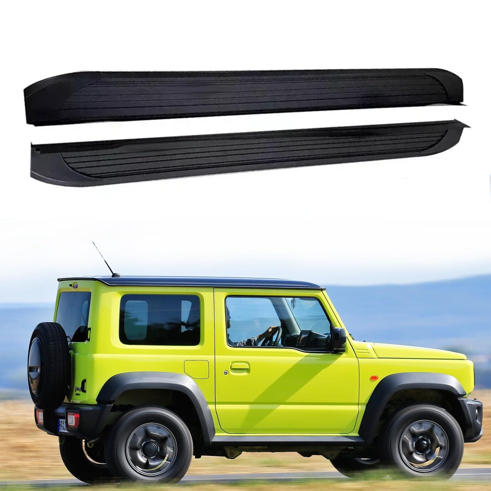 2Pcs Running Boards Side Steps Peals Nerf Foot Protector Bar Black with Brackets Fits for Jimny JB64 2019 2020 2021 2022 2023 2024 2025 2026 (2 Door)