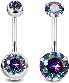 2PCS 14G Surgical Steel Belly Button Rings for Women Round CZ Navel Ring Long Belly Rings Belly Piercing Jewelry 6-16MM