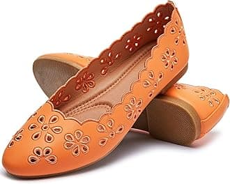 Women's Ballet Flats Black PU Leather Dress Shoes Comfortable Round Toe Slip on Flats with Breathable Eyelets