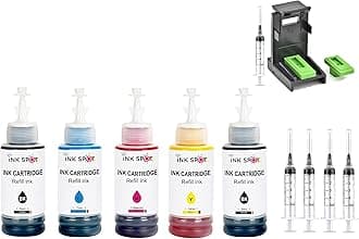 Refill Kit with Suction Tool Combo Pack of High Yield Inkjet Cartridge Ink Refill Compatible for HP and Canon Cartridge Printers - 100ml Per Bottle