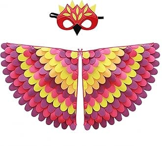Kids Bird Wings Costume For Age 3~8 Years,Bird Owl And Peacock Masque Owl Dress Up,Boys Girls Felt Eye Masque And Wings Set,Halloween Colorful Fancy Dress