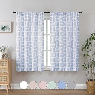 Aiyufeng White and Blue 54 Inch Length 2 Panels Set, Soft Airy 3D Embossed Textured Window Curtains for Bedroom, Living Room, Semi Fabric Rod Pocket Curtains, 38"W x 54"L