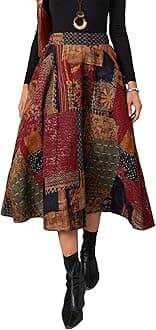 Women's Patchwork Skirt High Waisted A Line Flowy Boho Vintage Midi Skirt