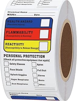1.5×2.5 Inch SDS MSDS Safety Stickers for Chemical Identifying and Marking,Durable, HMIS & Hazard Compliant- 300 Stickers Per Roll