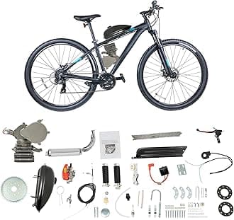 110CC 2 Stroke Bicycle Engine Kit, Motorized Bike Engine Kit Gasoline Powered Engine Motor Kit with CDI System Air Cooling Bicycle Motor Kit Gas Motor Bike Kit for 26" /28" Bikes (Silver)