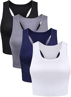 4 Pieces Basic Workout Crop Tank Tops Sleeveless Racerback Sport Tank Top for Women Yoga Running
